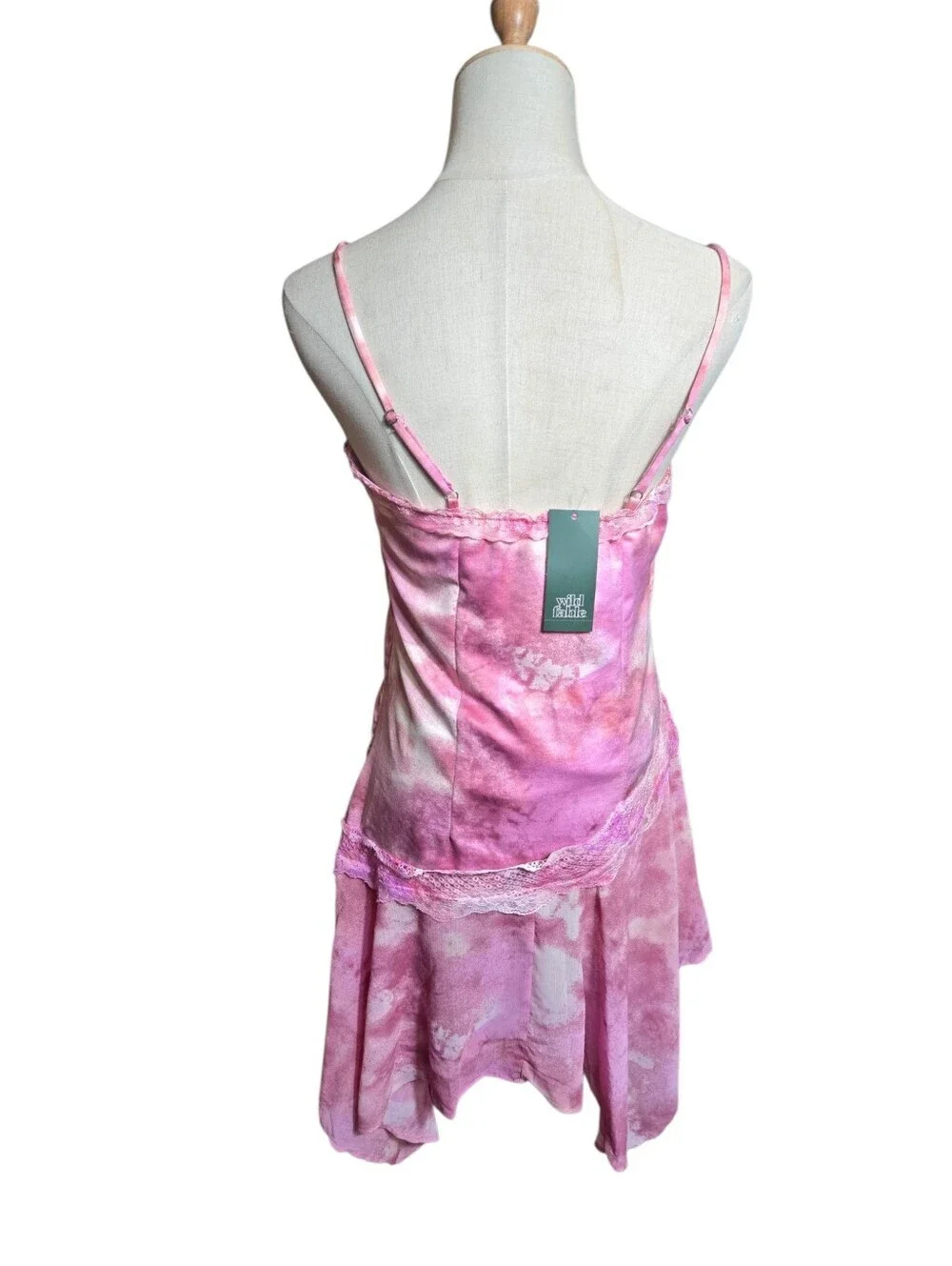 wild fable Pink Tie-Dye Festival Lace-Trim Slip Mini Dress NWT